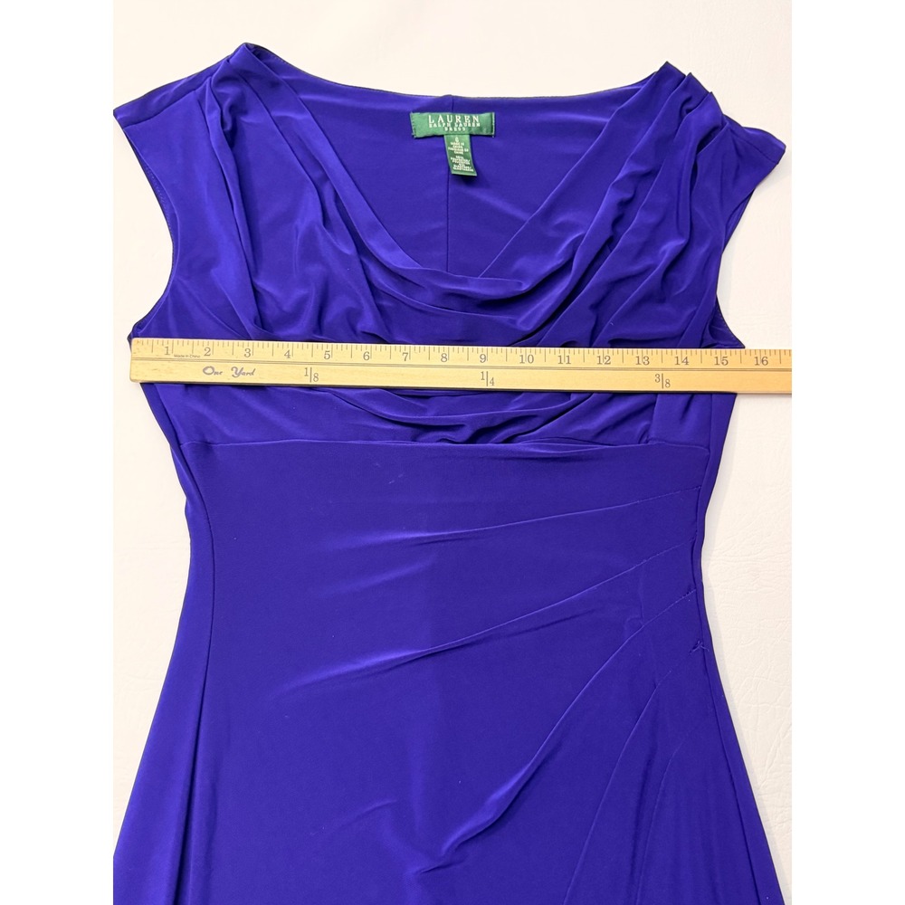 Lauren Ralph Lauren Royal Blue Cowl Neck Ruched Sheath Dress Size 6 - Picture 5 of 7